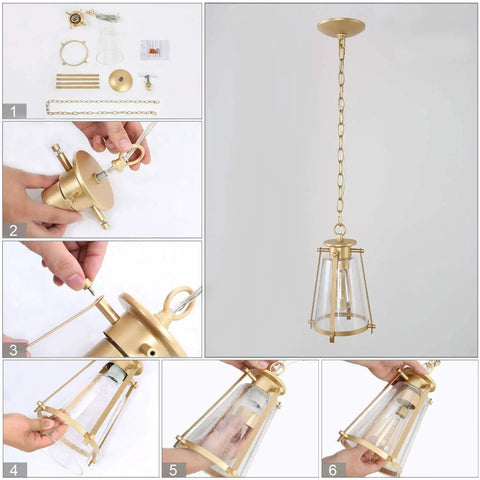 Gold Pendant Light Fixture For Kitchen Island And Dining Room, Brass Hanging Light With Bubble Seeded Glass assembly process