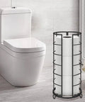 Free Standing Toilet Paper Organizer Stand With Three Roll Capacity Rustproof Metal Bathroom Accessory Matte Black Roll Holder