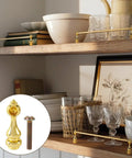Heavy Duty Kirsite Shelf Brackets For Home Decor displaying gold kirsite design on wooden shelf with glasses and books