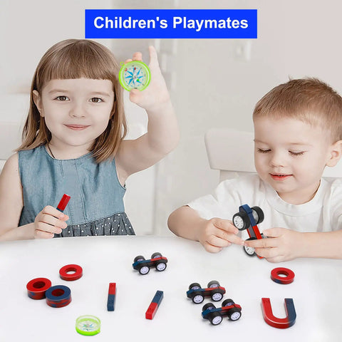 Children playing with Magnetic Science Kit For Kids A Hands On Physics Lab With Bar Ring Horseshoe Compass Iron Powder Includes Fun Experiments And STEM Learning Tools For Beginners And Curious Teens
