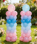 LANGXUN 12ft balloon arch kit: two pastel pink and blue balloon column towers for outdoor party decor