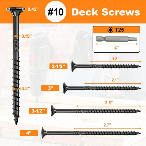 Deck Screws 2-1/2 Inch, Number 10, 108 Pack, Star Drive Wood Screws for Timber and Landscaping, Rust Resistant Coated, Anti-Corrosion