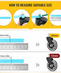 How to measure wheel stem size for Dual Rubber Office Chair Wheels Two Inch Set Of Five Heavy Duty Casters Support Up To 2200 Pounds Quiet Rolling For Hardwood Floors And Carpets Universal Fit Seven Sixteenths By Seven Eighths Inch Black
