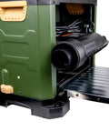 Absolute Knockout 13 Inch Benchtop Planer packing a spiral cutterhead and black exhaust port, ideal for precise woodworking.