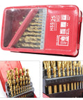 Pro HSS Twist Drill Bit Kit For Steel And Wood Jobs, Bombproof High Speed Steel Set Fits All Hand Drills Plus Screwdrivers With Storage Box And Max Ten MM Shank Capability, 25-piece gold bits in red case