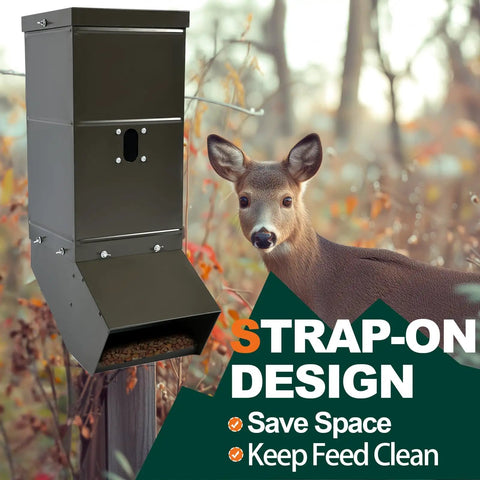 Kuafu Tree Protein Deer Feeder With Waterproof Cover And Mounting Straps, Premium Powder Coated Steel Wild Game Animal Hanging Dispenser For Outdoor Hunting Food Attraction Durable Portable Design