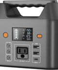Ultra Portable Power Station 150W 155Wh Solar Generator with 110V AC outlet front view showing ports and display.