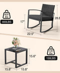 Dimensions and weight capacity of single chair and table from Three Piece Patio Rocking Bistro Set With Coffee Table For Garden Balcony