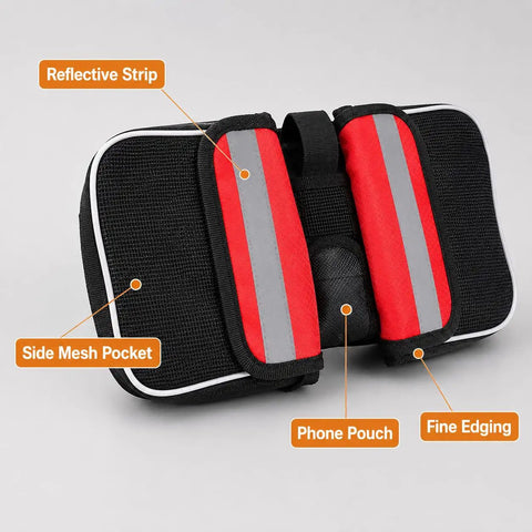 Large Bike Frame Bag For Bikepacking With Rain Cover And Reflective Triangle Bag 16x13x5 CM with reflective strips and phone pouch