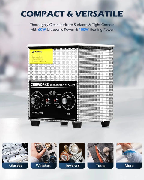 Straight Up Workhorse 2L Ultrasonic Cleaner Tank With 60W Cavitation Waves And Sweet 100W Heater Paired With Precise Digital Timer.