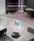 Boss Level Robot Vacuum And Mop Combo With 7000Pa Suction, Lidar Navigation, 180 Minutes Runtime in a modern living room