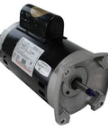 Top Shelf 2Hp 56Y Frame Square Flange Swimming Pool Motor With Rock Solid Corrosion Resistant Housing And Hella Simple Wiring For Fast DIY Pool Fixes side view of heavy duty motor with black exterior and silver flange