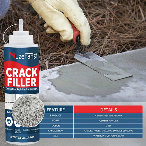 DIY Concrete Crack Filler And Sealant Powder For Quick Repair Of Cracks In Walls Floors And Driveways Mix With Water Or Sand