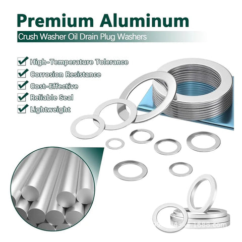 600 Piece Aluminum Crush Washer Set DIN2690, 18 sizes displayed with premium aluminum qualities emphasized