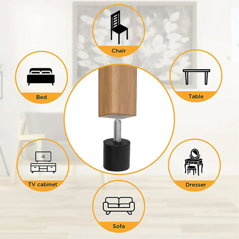M6 Screw In Rubber Furniture Levelers With Anti Slip Grip Noise Reduction Heavy Duty Adjustable Feet for chair, sofa, table, bed