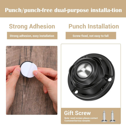 Hella Durable Self Adhesive Caster Wheels One Inch Swivel Plates, showing strong adhesion and installation method.