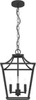 Lantern Style Four Light Pendant in Natural Black Iron, dimmable and medium size, classic design with modern vibe