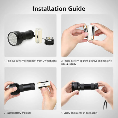 Installation guide for 51 LED UV Light Handheld Blacklight 395nm Ultraviolet Flashlight Detects Pet Urine Stains