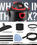 5 Gallon Wet Dry Vacuum With 2.0 Peak HP Power, Portable Shop Vacuum for Home Garage Workshop and Car, accessory kit details