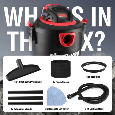 5 Gallon Wet Dry Vacuum With 2.0 Peak HP Power, Portable Shop Vacuum for Home Garage Workshop and Car, accessory kit details