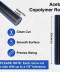 USA Made 1 Inch Acetal Copolymer Dowel Rod 12 Inch Long Opaque Black Low Friction Plastic For CNC Projects display features