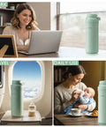 Portable Breast Milk Cooler With Thirty Hour Cooling To Keep Your Fresh Stash Crisp On The Hustle, Travel Proof Nursing Bag Including Two BPA Free Stash Bottles And Pro Grade Ice Pack, Green displayed in various settings including work, travel, and daily use.