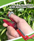 Thumb Knife And Pruning Shears For Leaf Trimming And Fruit Picking In The Garden Lightweight Snips With Precision Stainless Steel Blades And Ergonomic Grip For Easy One Hand Use Indoors And Outdoors Red held in hand