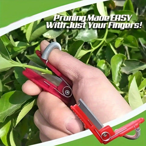 Thumb Knife And Pruning Shears For Leaf Trimming And Fruit Picking In The Garden Lightweight Snips With Precision Stainless Steel Blades And Ergonomic Grip For Easy One Hand Use Indoors And Outdoors Red held in hand