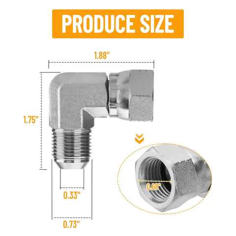 5 Pack 90 Degree JIC 37 Degree Hydraulic Elbow Fittings Half Inch JIC Male X Half Inch JIC Female With Beefed-Up Protection Cover Swivel Crimp