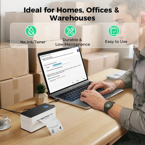 Bluetooth Shipping Label Printer 4x6 Inch For Windows Mac Android iOS, High Speed Inkless Thermal Printing For USPS UPS Etsy Shopify Poshmark