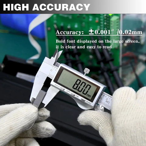 Person using Digital Caliper 6 Inch Stainless Steel Electronic Calipers With Large LCD Display for precise measurement.
