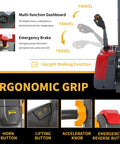Heavy Duty Electric Pallet Stacker Delivering 3300 Lbs Capacity And 118 Inch Lift Height For Tight Warehouses With No Sweat Maneuvering ergonomic grip features