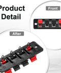 Front and angled view of 4 Way Spring Terminal Clip Push Release Connector Plate Jack Socket for Speaker Rig with red/black coding.