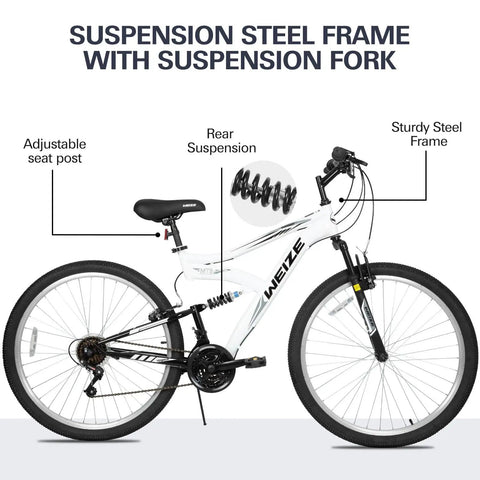 27.5 Inch Mountain Bike For Adults With Dual Suspension And 18 Speeds, Trail-Ready All Terrain MTB For Men And Women side view