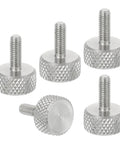 Set Of 5 M3 X 8mm Diamond Knurled Thumb Screws Built Tough From 304 Stainless Steel Featuring A Flat Head Design, silver finish.