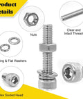 172 Piece M6 Screws And Nuts Kit With Hex Socket Bolts In 8 10 12 16 20 25 30 35Mm 304 Stainless Steel With Nuts Flat Washers And Lock Washers