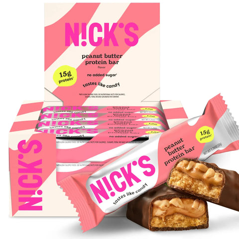Peanut Butter Protein Bars 12 Count Pack 50g Each 15g Protein Low Calories Low Carbs Keto Friendly No Added Sugar in box and unwrapped.