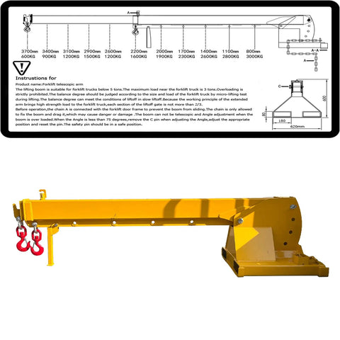 Heavy Duty Forklift Telescopic Jib Boom Attachment With Adjustable Mobile Crane Hoist Rock Solid Steel Truss Design built tough for heavy loads