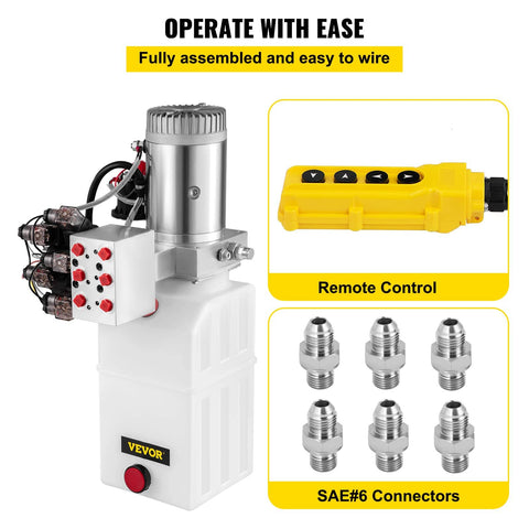 Heavy Duty 6 Quart 6 Way Hydraulic Power Unit With Double Acting Pump 12V DC Supply Plastic Oil Reservoir Remote Control For Dump Trailers And Cars Workhorse Build For Long Lasting Performance