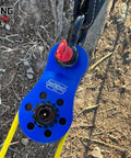 Universal Fit Snatch Block 22,000 Lb Load For Winches, Heavy Duty Rope Pulley With 3/8 To 1/2 Inch Rope, Angled Pull Helper, Grease Fitting, Blue Textured Coating, attached to winch line
