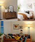 Modern Black Floor Lamp With Dual Poles And Fabric Shade Tall Reading Lamp With Foot Switch For Living Room Bedroom Office And Nursery Contemporary Farmhouse Style in various room setups