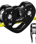 Front view of Beefy Heavy Duty Zip Line Pulley 8 To 13mm Climbing Pulley with Durable Aluminum and Stainless Steel Bearings for outdoor use.