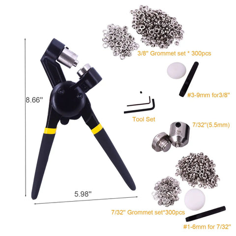 Workhorse All In One Grommet Tool Kit With Two Dies For Ten And Five Point Five Millimeter Grommets, Six Hundred Grommets Included