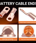 Heavy Duty Battery Terminal Kit With Copper Lugs And Ring Terminals, 40 Piece Set, detailed copper cable lugs and ends display