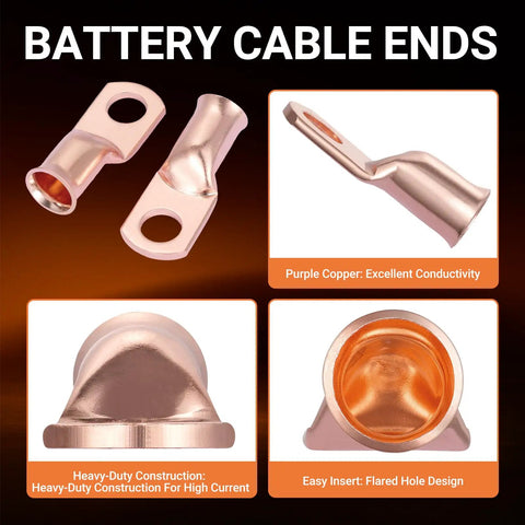 Heavy Duty Battery Terminal Kit With Copper Lugs And Ring Terminals, 40 Piece Set, detailed copper cable lugs and ends display