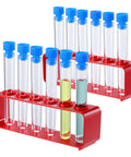 All In One Test Tube Rack Set With 12 Clear Test Tubes And Two Red Racks In Blue And Red Integrated Pack for science experiments