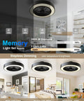 Enclosed Ceiling Fan With Lights Remote Control Low Profile Gray 20 Inch showing dimmable LED and color lighting modes.