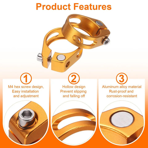 Gold Aluminum Alloy Locking Bike Seat Post Clamp 28.6mm Inner Diameter And 25.4mm Post M4 Hex Screw Durable Lightweight Installation
