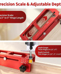 Heavy Duty Door Hinge Jig For Router Rock Solid 6061 Aluminum adjustable depth control for thin and thick hinges.