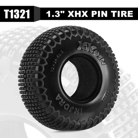 XHX Pin Tires For 1.3 Inch Wheels Fit TRX4M And SCX24 Rock Crawlers, 72x24 Mm, S5 Compound, side view with tread pattern